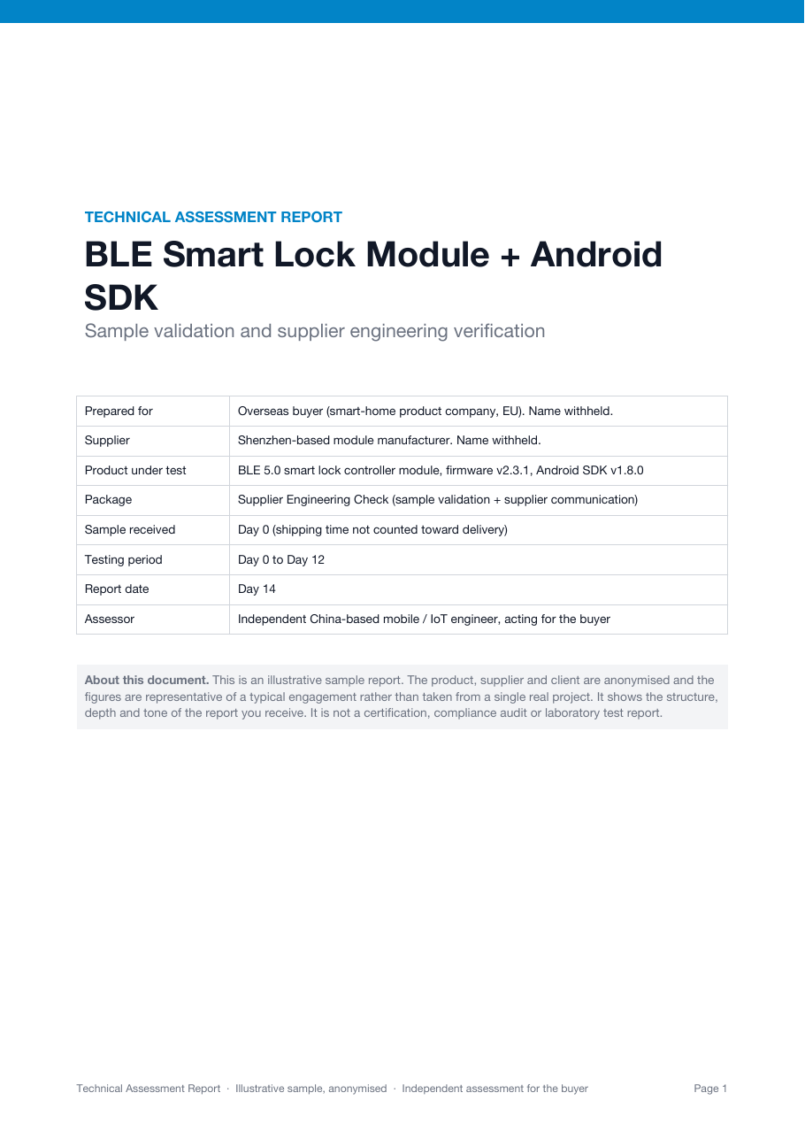 Sample technical assessment report, cover page